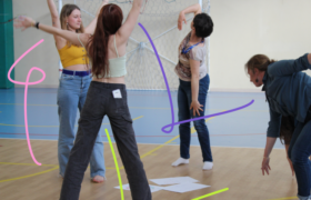 Four persons moving freely