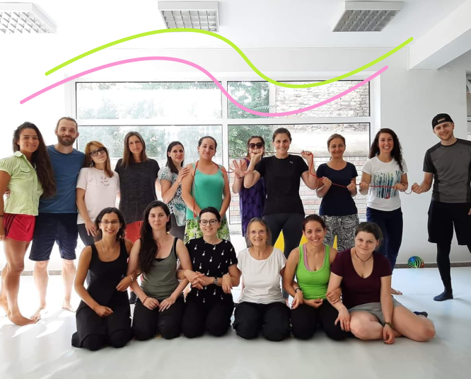 Class photo of the first three-year training in psychomotricity in Bulgaria, showing 15 persons
